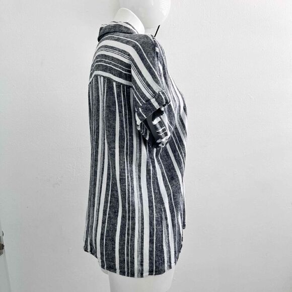 Ellen Tracy mariner tie front LINEN Shirt top Large Blue White Stripes ButtonS - Picture 12 of 13